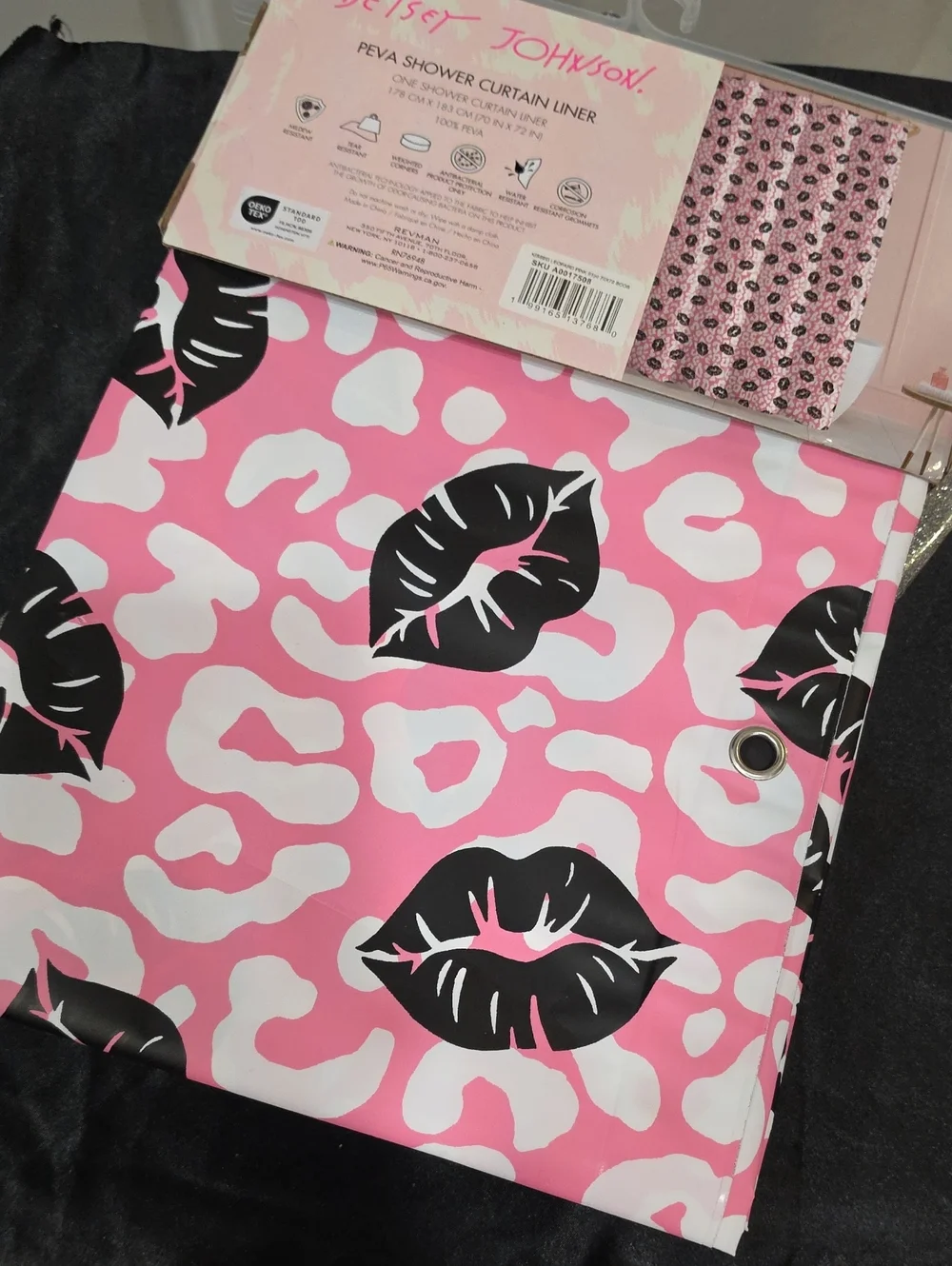Betsey Johnson Leopord Print Lips PEVA Shower Curtain Liner